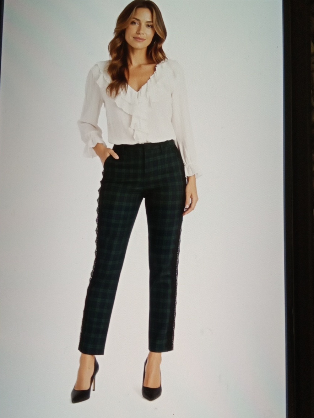 Sundance Straight Leg Blackwatch Style Plaid Lace Trim Office Business Womens 14